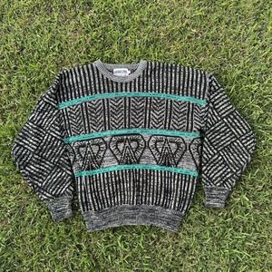 Gizmo Mens Large 90s Coogi Style Ed Bassmaster‎ Geometric Knit Cosby Dad Sweater